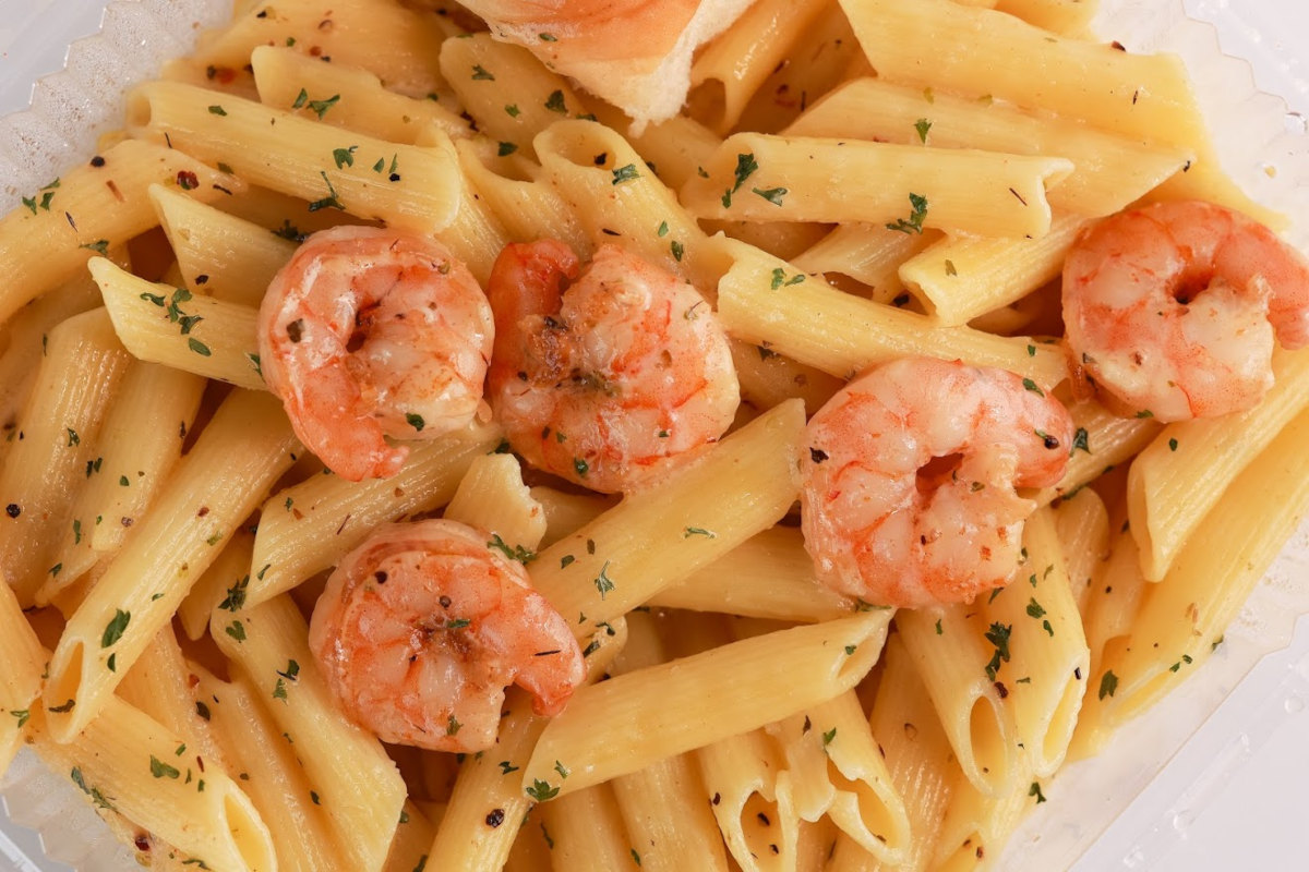 White Sauce pasta with saucteed shrimp